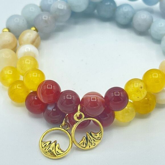 Mountain wave carnelian yellow agate honey calcite aquamarine beaded stretch bra - Picture 3 of 13